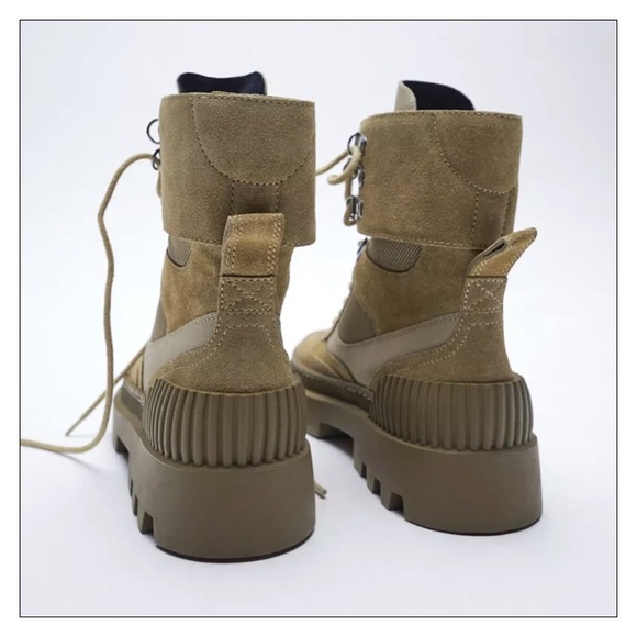 Bloggers Fave Zara Laced Split Leather Low Heel Ankle Boots Size 9 - Picture 8 of 16